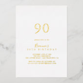 Eenvoudig minimalistisch 90th Birthday Party Gold Folie Uitnodiging (Voorkant)