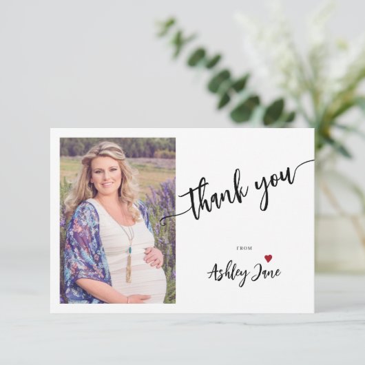 Eenvoudig minimalistisch aangepast baby shower fot bedankkaart (Staand voorkant)