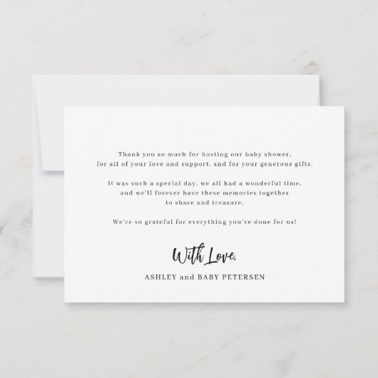 Eenvoudig minimalistisch aangepast baby shower fot bedankkaart (Achterkant)