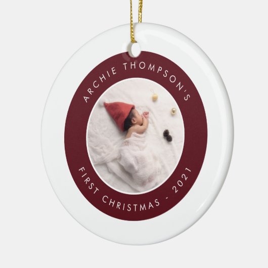 Eenvoudig minimalistisch aangepast kerstcadeau keramisch ornament (Links)