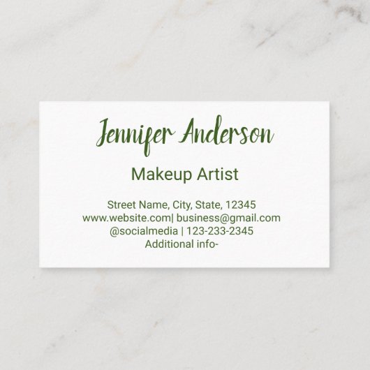 eenvoudig minimalistisch aangepast logo wit make-u visitekaartje (Achterkant)