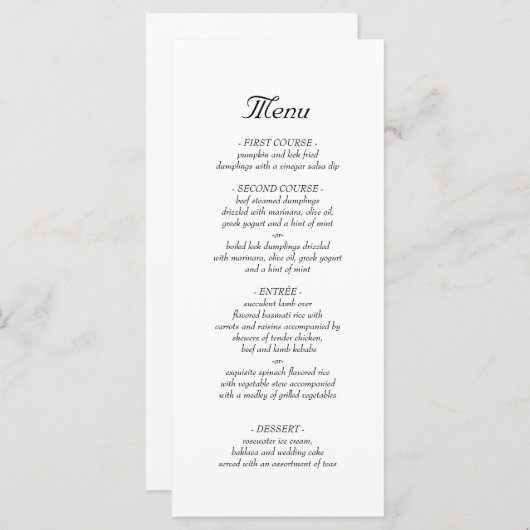 Eenvoudig minimalistisch avondmenu menu (Voorkant / Achterkant)