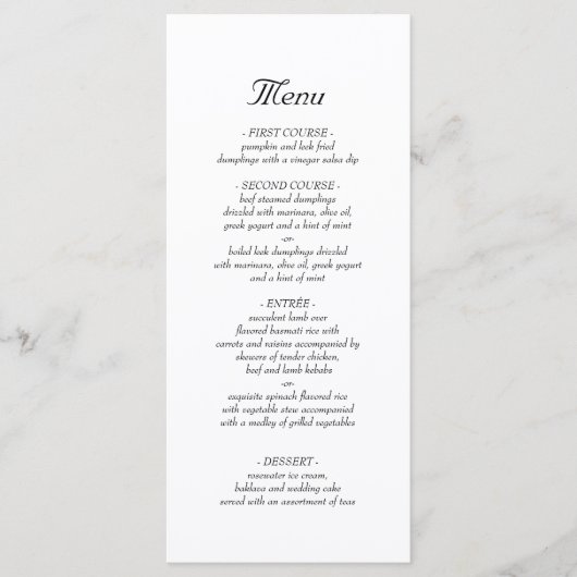 Eenvoudig minimalistisch avondmenu menu (Voorkant)