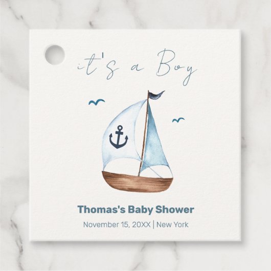 Eenvoudig minimalistisch Baby shower voor zeilboot Bedankjes Labels (Voorkant)