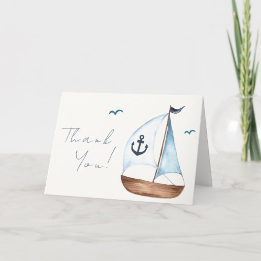 Eenvoudig minimalistisch Baby shower voor zeilboot Bedankkaart (Voorkant)