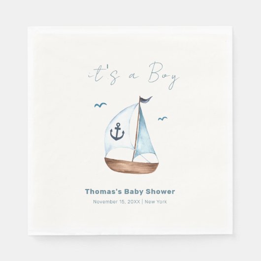Eenvoudig minimalistisch Baby shower voor zeilboot Servet (Voorkant)