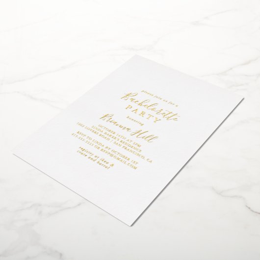 Eenvoudig minimalistisch Bachelorette Party Gold Folie Uitnodiging (Gedraaid)