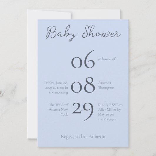 Eenvoudig minimalistisch Beau Blue-Baby shower Kaart (Voorkant)