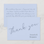 Eenvoudig minimalistisch Beau Blue Wedding Bedankkaart (Voorkant / Achterkant)