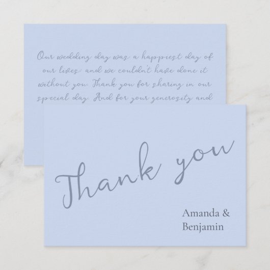 Eenvoudig minimalistisch Beau Blue Wedding Bedankkaart (Voorkant / Achterkant)