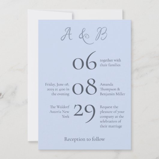 Eenvoudig minimalistisch Beau Blue Wedding Kaart (Voorkant)