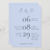 Eenvoudig minimalistisch Beau Blue Wedding Kaart (Voorkant / Achterkant)