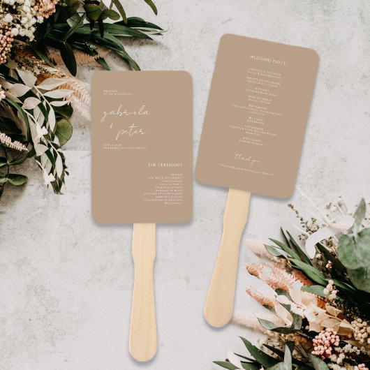 Eenvoudig minimalistisch beige modern huwelijkspro handwaaier