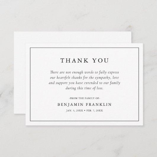 Eenvoudig minimalistisch Bereavement Sympathie Fun Bedankkaart (Voorkant / Achterkant)