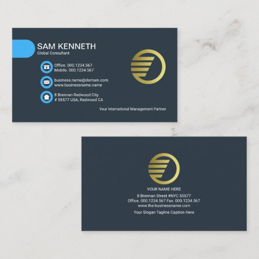 Eenvoudig minimalistisch blauw Button tabblad Cons Visitekaartje (Voorkant / Achterkant)