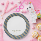 Eenvoudig minimalistisch blauw en beige vrolijk ke papieren bordje (Feest)