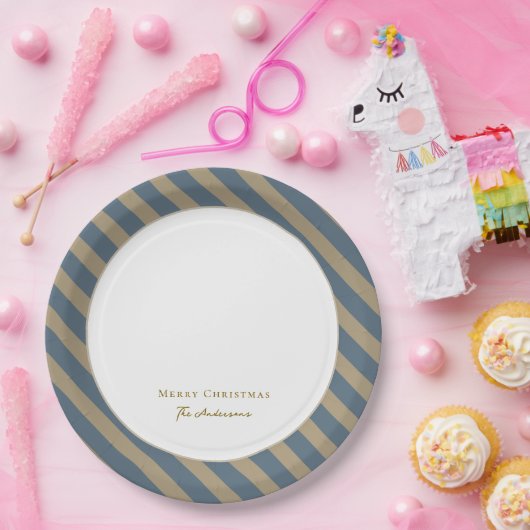 Eenvoudig minimalistisch blauw en beige vrolijk ke papieren bordje (Feest)