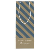 Eenvoudig minimalistisch blauw en beige vrolijk ke wijn cadeautas (Achterkant)