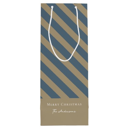 Eenvoudig minimalistisch blauw en beige vrolijk ke wijn cadeautas (Achterkant)