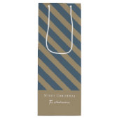 Eenvoudig minimalistisch blauw en beige vrolijk ke wijn cadeautas (Voorkant)