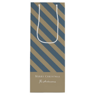 Eenvoudig minimalistisch blauw en beige vrolijk ke wijn cadeautas