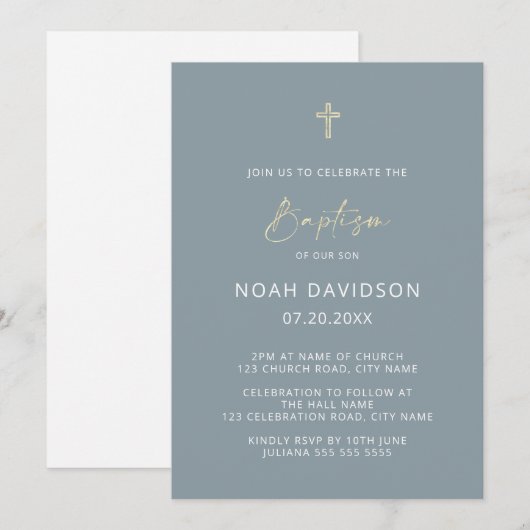 Eenvoudig minimalistisch blauw- en goudblauw kaart (Voorkant / Achterkant)