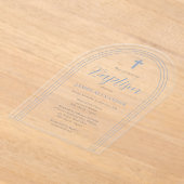 Eenvoudig minimalistisch blauw jongetje acryl uitnodigingen (Laagn)