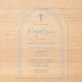 Eenvoudig minimalistisch blauw jongetje acryl uitnodigingen (Voorkant)