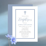 Eenvoudig minimalistisch blauw jongetje kaart<br><div class="desc">Een eenvoudig minimalistisch maar elegant "Baptisme"-ontwerp in blauw en wit met accenttekst in blauw en andere grijze tekst. Composietontwerp per feestdag — Design.</div>
