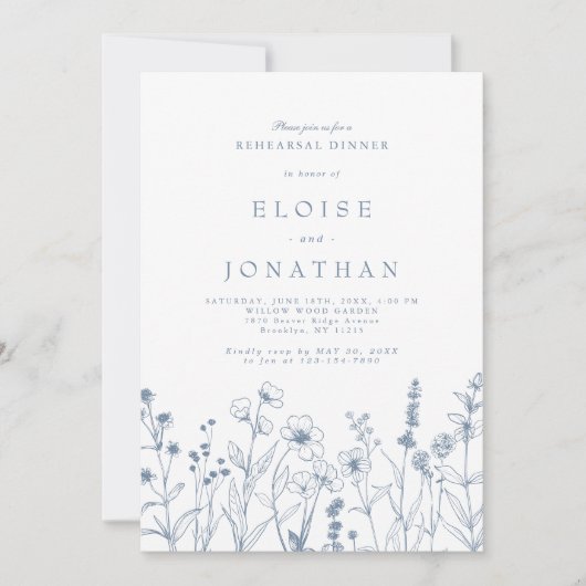 Eenvoudig minimalistisch blauw Wildflower repetiti Kaart (Voorkant)