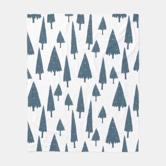 Eenvoudig minimalistisch blauw winterdenboompatroo fleece deken (Voorkant)