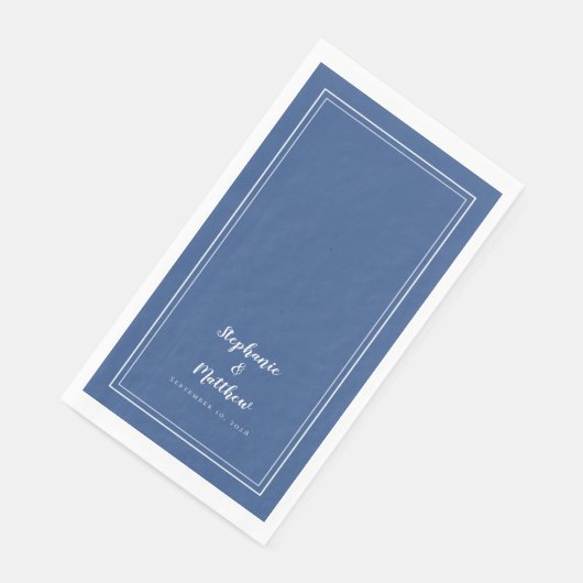 Eenvoudig minimalistisch blauw wit modern bruiloft servet (Hoek)