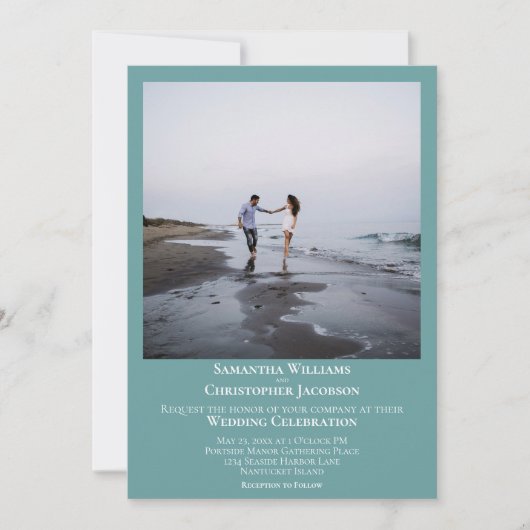 Eenvoudig minimalistisch Blauwgroen huwelijk met m Kaart (Voorkant)