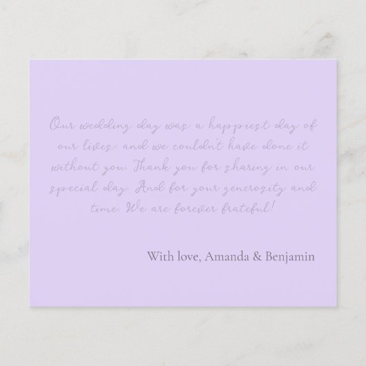 Eenvoudig minimalistisch Bleek lavender Weddenscha (Achterkant)