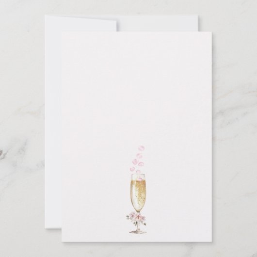 Eenvoudig minimalistisch bloemblaadje en Prosecco  Kaart (Achterkant)