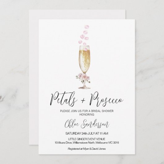 Eenvoudig minimalistisch bloemblaadje en Prosecco Kaart (Voorkant / Achterkant)