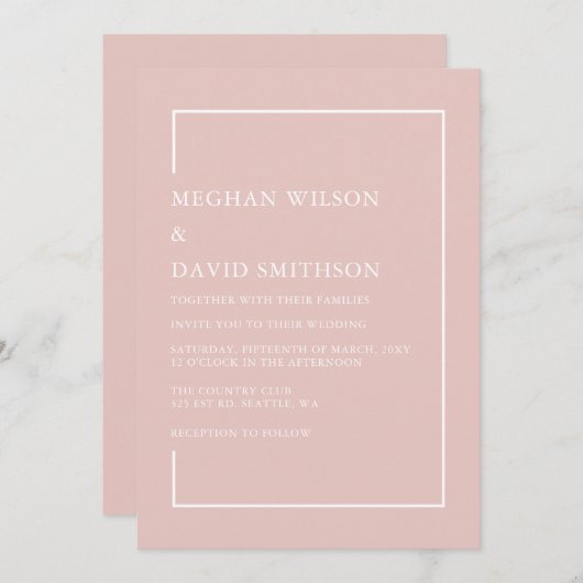 Eenvoudig minimalistisch 'Blush Modern Wedding' Kaart (Voorkant / Achterkant)