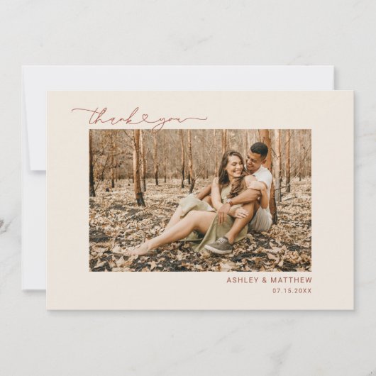 Eenvoudig minimalistisch Boho Earthy Heart Script Bedankkaart (Voorkant)