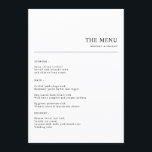 Eenvoudig minimalistisch bruiloft diner menu<br><div class="desc">Gemaakt met een chique en moderne esthetiek, onze Simple Minimalist Wedding Dinner Menu kaarten zijn het toppunt van verfijning. Ze cadeaus een culinaire reis in minimalistische stijl, met elke cursus in elegant, eigentijds lettertype. Perfect voor koppels die traditie willen trouwen met moderne elegantie, deze menu's voegen een vleugje klasse toe...</div>