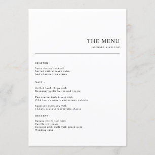 Eenvoudig minimalistisch bruiloft diner menu