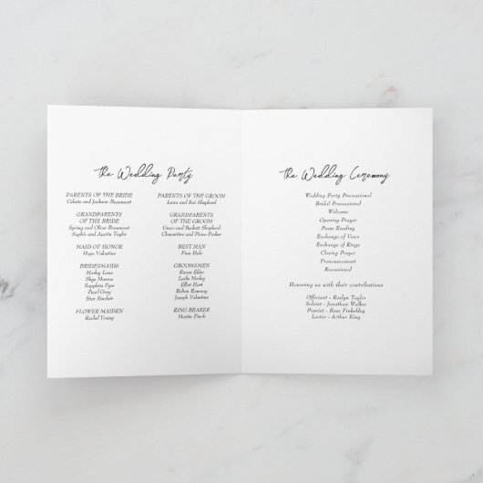 Eenvoudig minimalistisch bruiloft gevouwen program programma (Binnen)