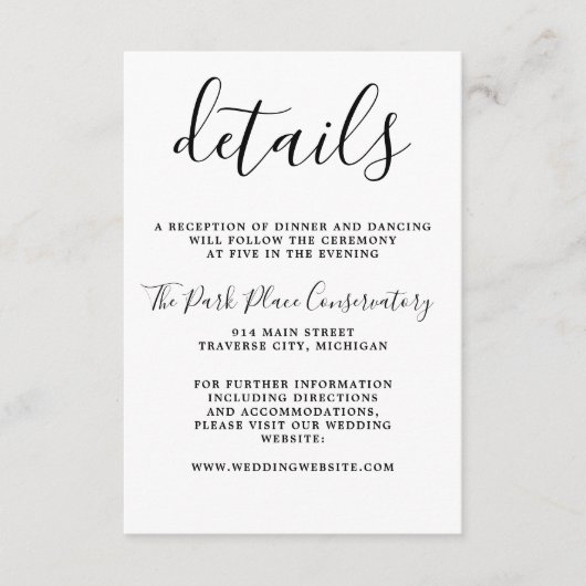 Eenvoudig Minimalistisch bruiloft met True Simplic Informatiekaartje (Voorkant)
