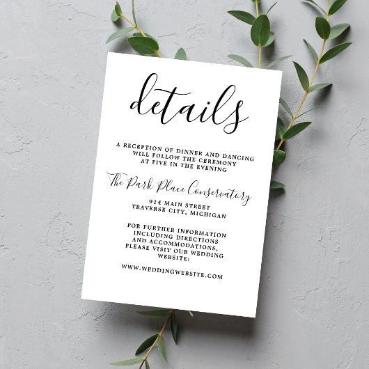 Eenvoudig Minimalistisch bruiloft met True Simplic Informatiekaartje