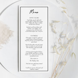Eenvoudig minimalistisch bruiloft plat menu