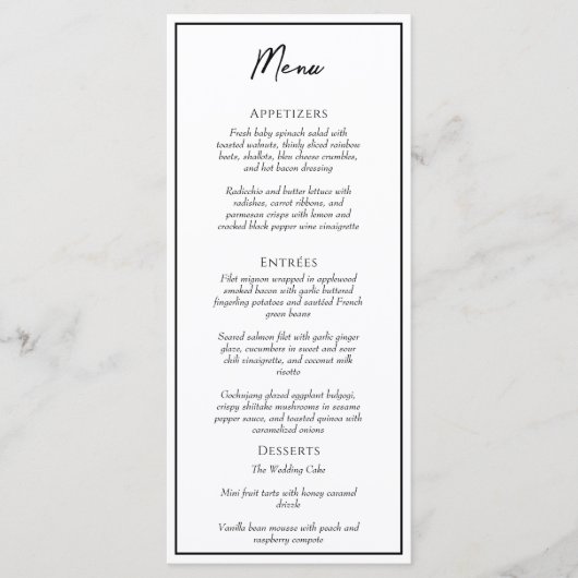 Eenvoudig minimalistisch bruiloft plat menu (Voorkant)