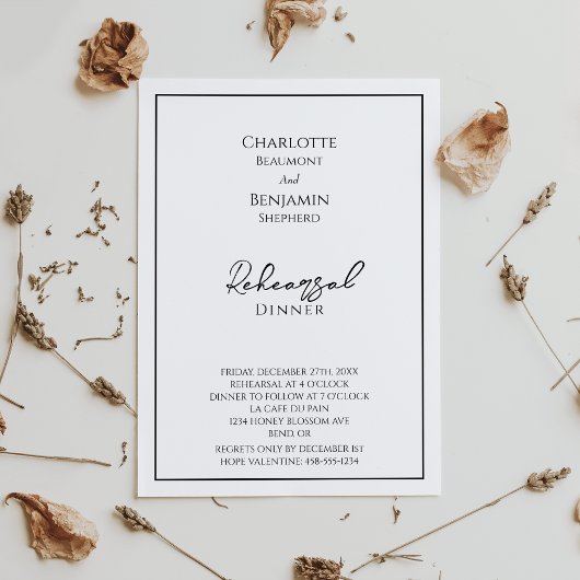 Eenvoudig minimalistisch bruiloft repetitie diner kaart