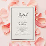 Eenvoudig minimalistisch bruiloft Vrijgezellenfees Kaart<br><div class="desc">Deze eenvoudige minimalistische bruiloft bruidsdouche uitnodiging is perfect voor uw elegante moderne bruiloft. Dit ontwerp heeft een zwart eenvoudig script op een neutrale, heldere witte achtergrond die past bij uw klassieke traditionele bruiloft of minimalistische boho-bruiloft in het voorjaar, de zomer, de herfst of de winter. Neem gerust contact met ons...</div>