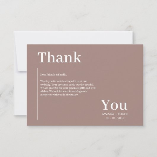 Eenvoudig minimalistisch bruin elegant bedankkaart (Voorkant)