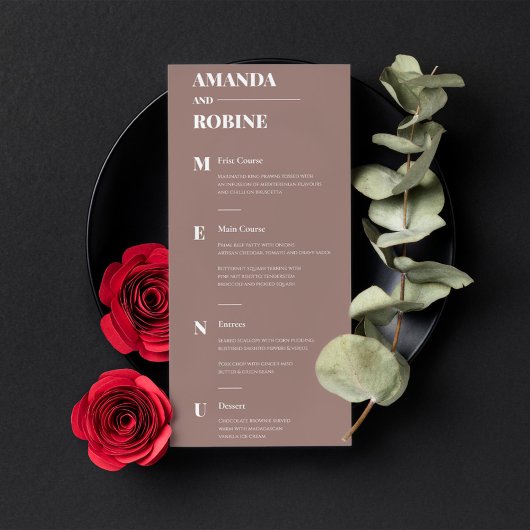 Eenvoudig minimalistisch bruin elegant huwelijksme menu