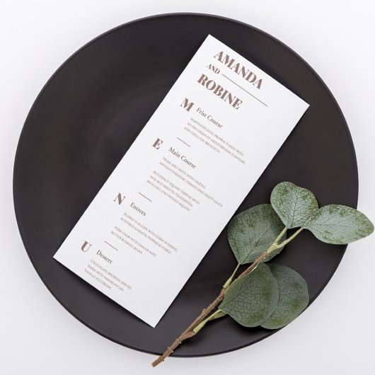 Eenvoudig minimalistisch bruin elegant huwelijksme menu